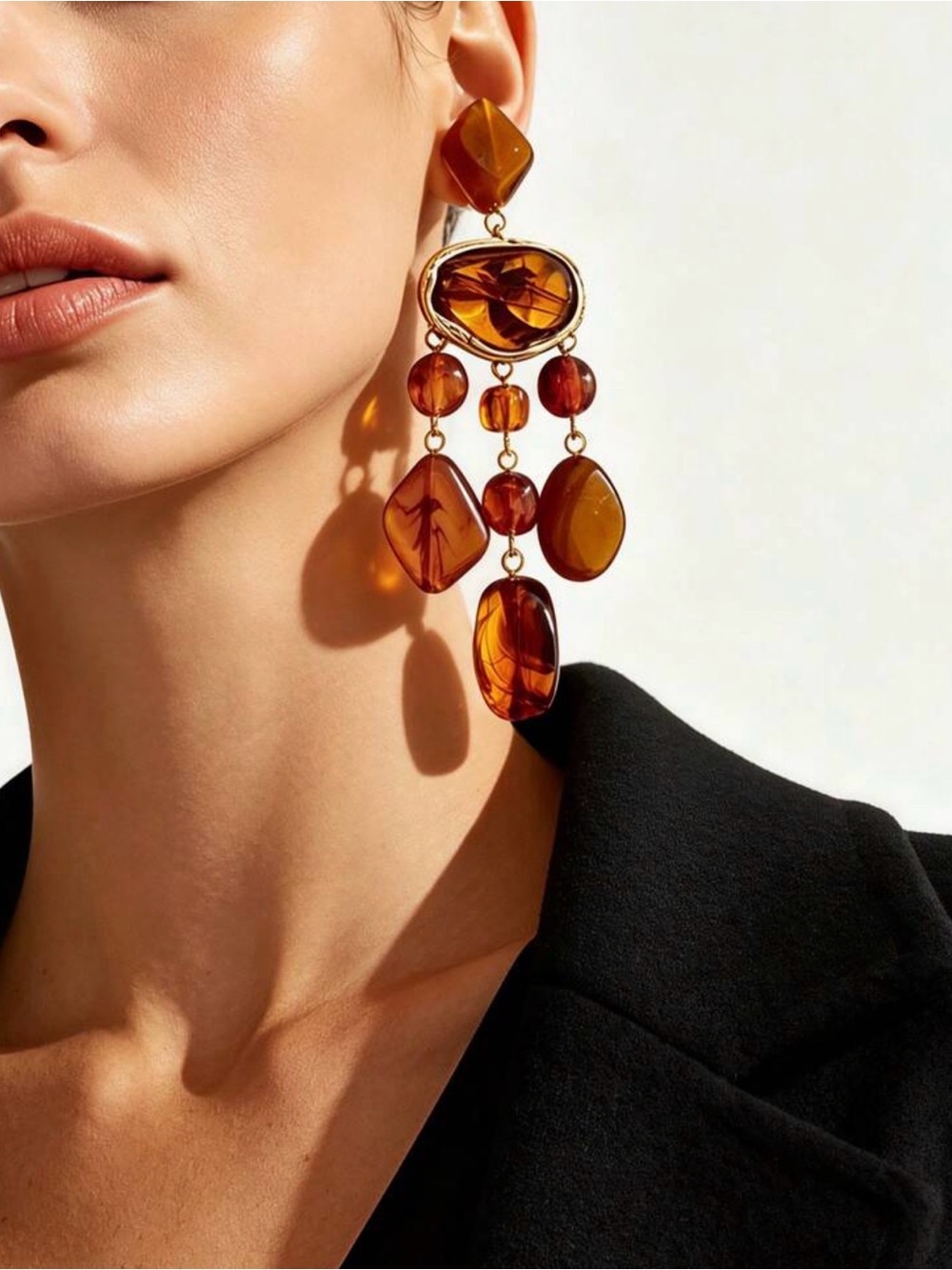 Statement Amber Drop Earrings - Women Jewelry - Picture 1 of 3